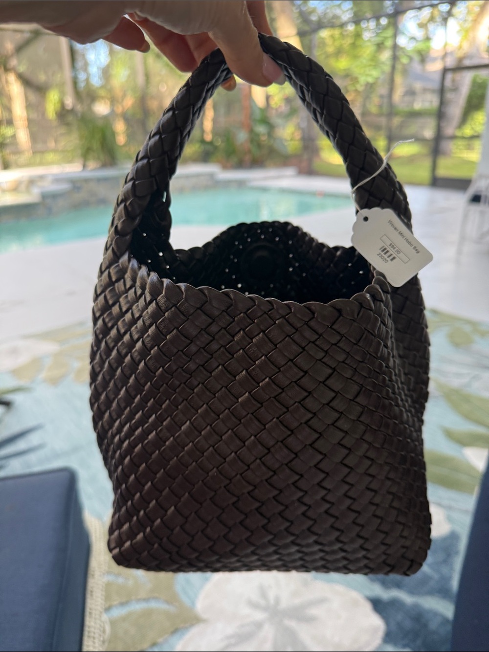 Woven Leather Handbag - Brown